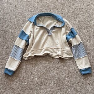 Altered State Striped Cream and Blue Collared Sweater